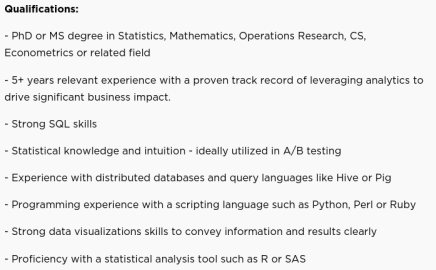 Netflix requirements for data scientist role